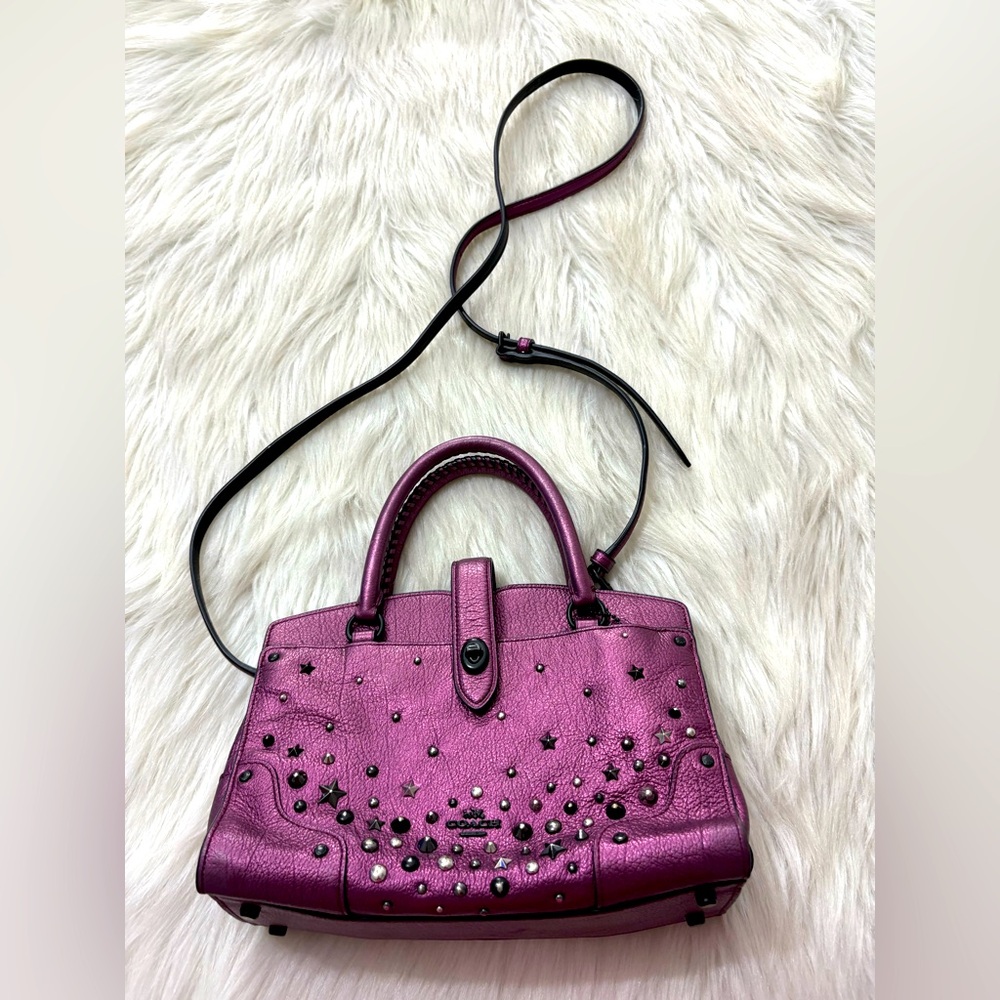 Coach Metallic Mauve Mercer Satchel 24 With Star Rivets